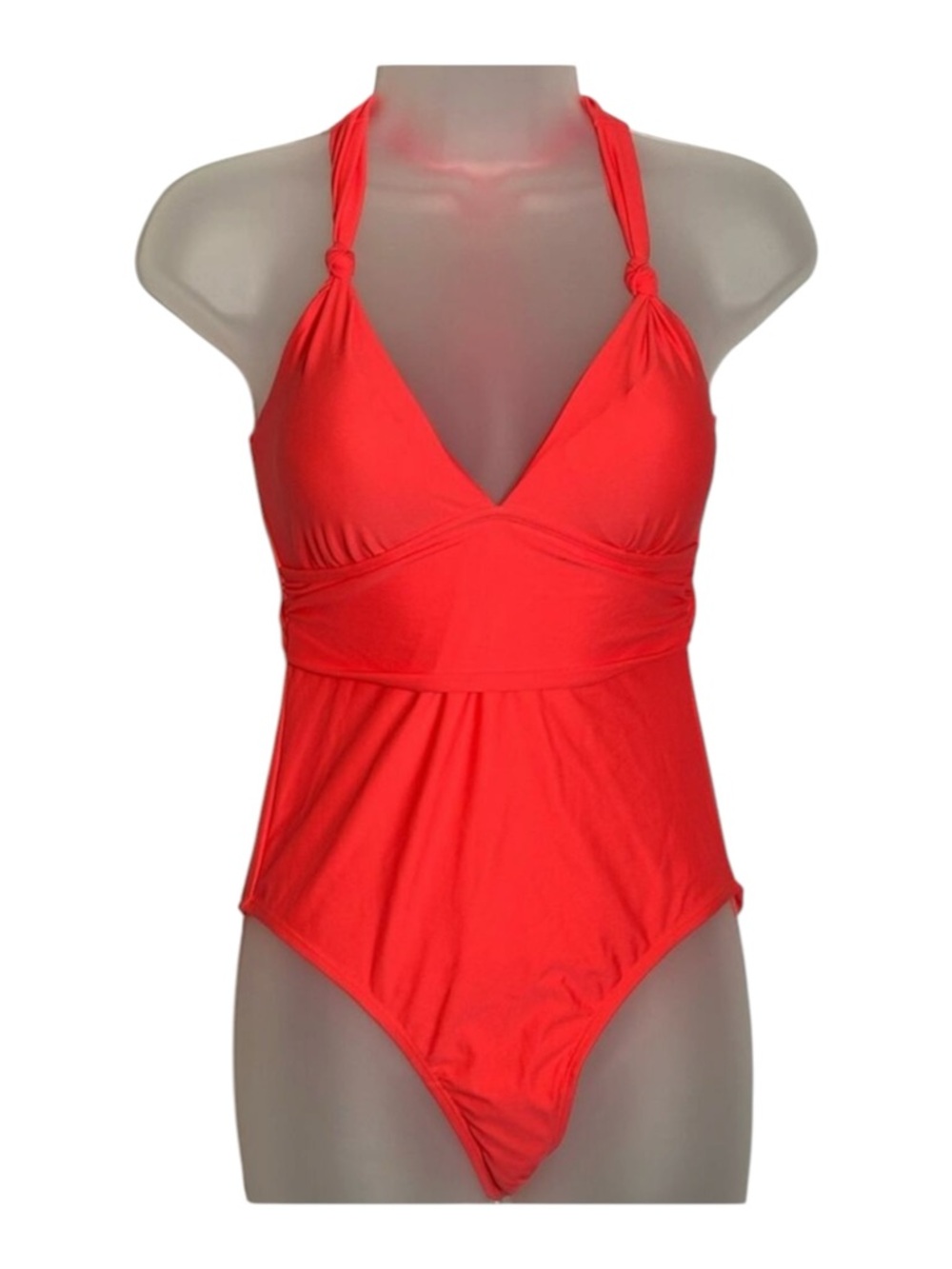 Neon Coral One Piece Twisted Swim- S
